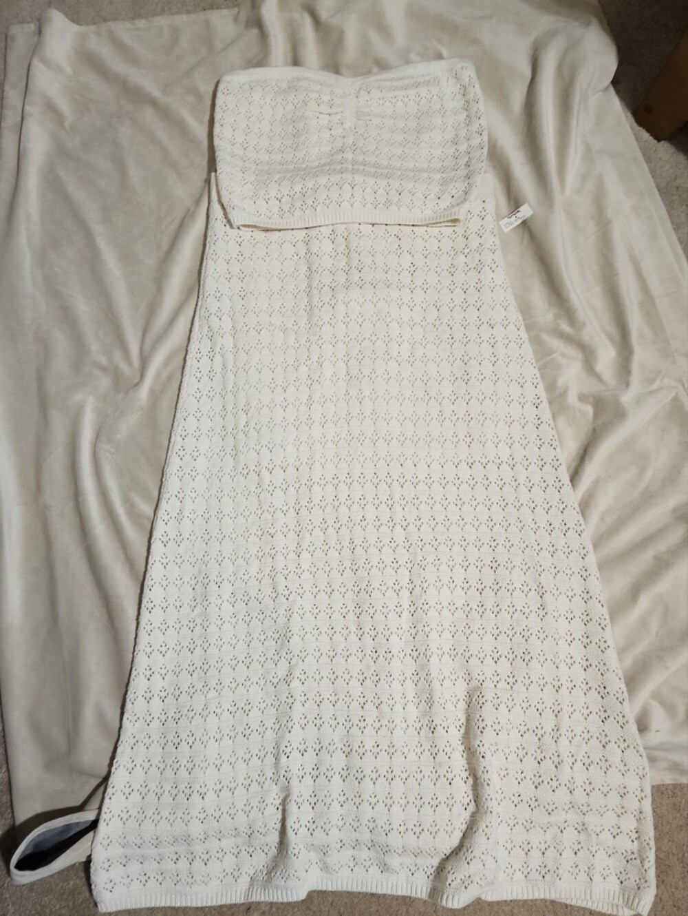 Freshman Ivory Crochet Knit Strapless Top & Maxi Skirt